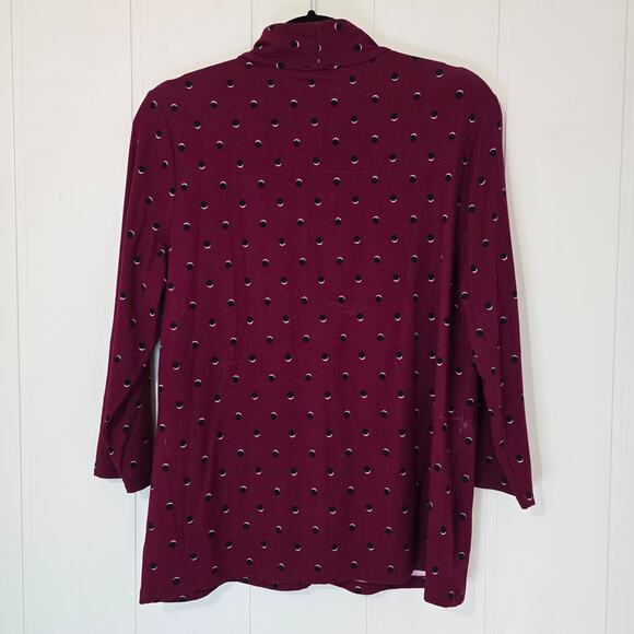 Talbots Knit Top VNeck Dot Print Burgundy 3/4 Sleeve Stretch NWT Size Large - Picture 2 of 10
